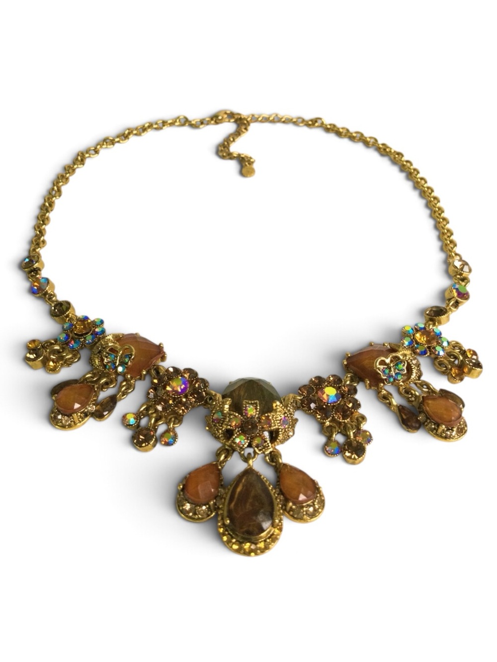 Amber & Aurora Borealis Crystal Statement Bib Necklace - Picture 8 of 15